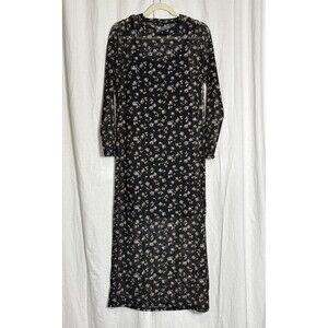 NEW Gap Print Mesh Maxi Dress Brown Floral T MEDIUM sheer dressy
